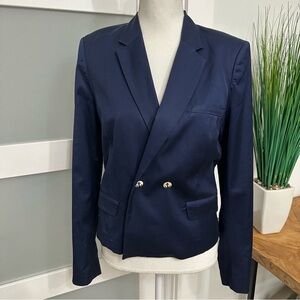 Maison Scotch Double Breasted Blazer SZ 2 Navy Blue Anchor Buttons Classic GUC